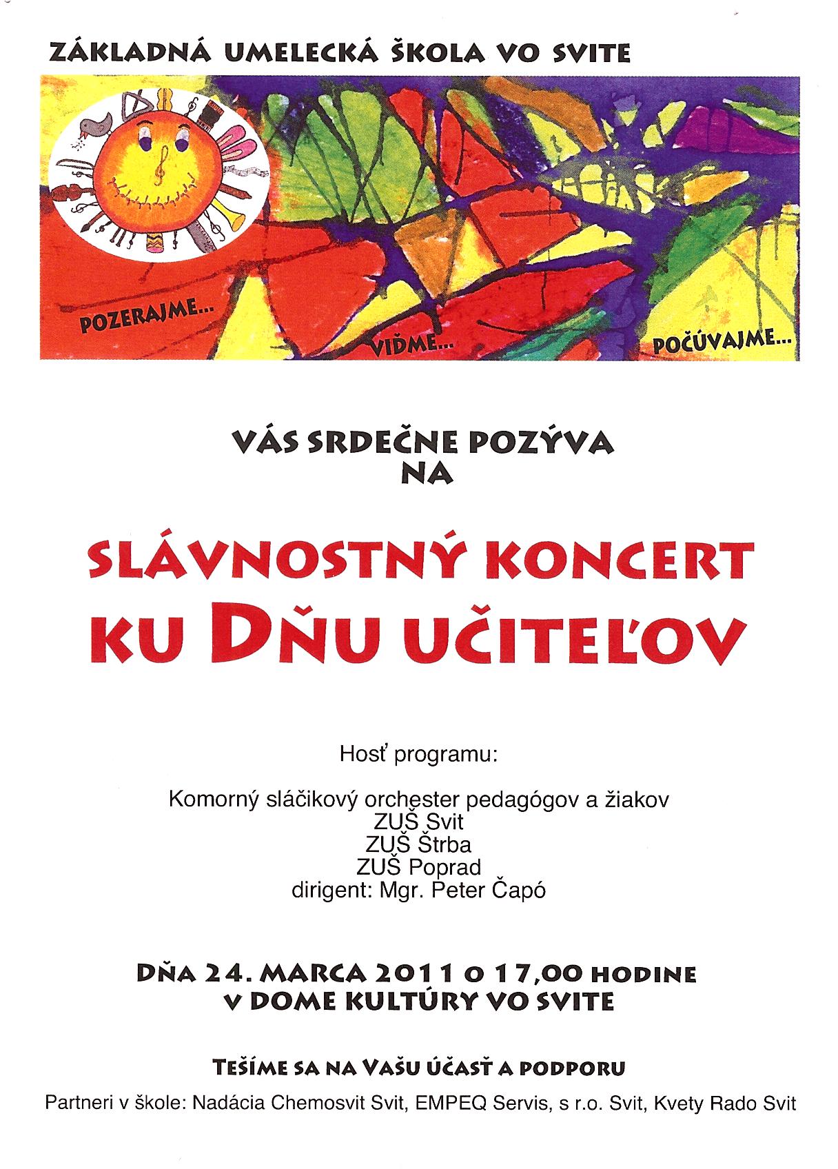 Plagát 2011 ZUŠ Svit - Koncert ku Dňu učit.